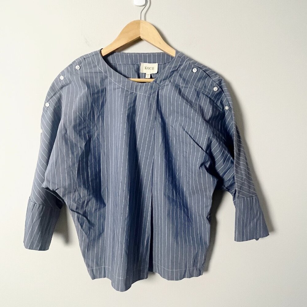 2/$30 Koch Pin Stripe Asymmetric Button Dolman Sleeve Top S